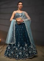 Pure Chiffon Teal Party Wear Sequins Work Lehenga Choli